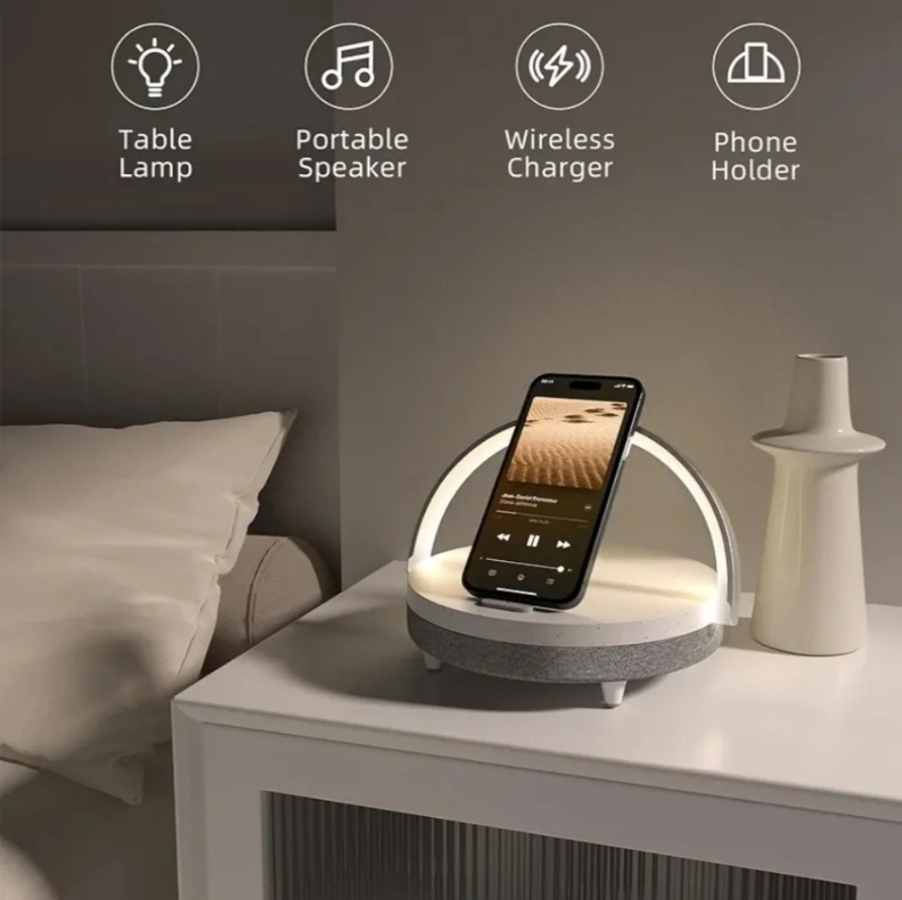 Ezvalo LED 4 in 1 wireless charger music night light touch lamp dock